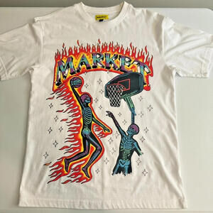 Chinatown Market Studios Shirt Mens Medium White Short Sleeve Basketball Flames
